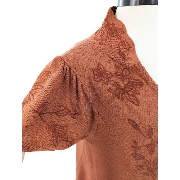 Monoreno Women Rust Brown Floral Embroidered Sweater Size Large - Picture 2 of 14